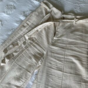 Joie Linen Cream Tie Belt Cropped Pants